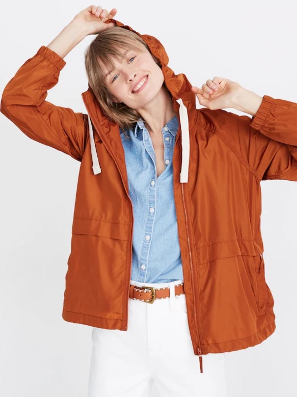 Madewell Rust-Orange Hooded Utility Jacket
